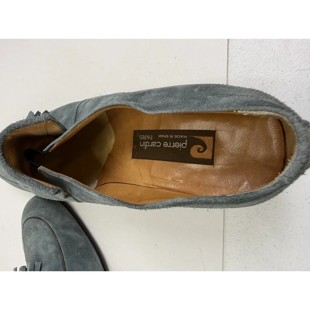 Vintage Pierre Cardin Mens Blue Gray Suede Tassel Loafers Made In Spain Size 13